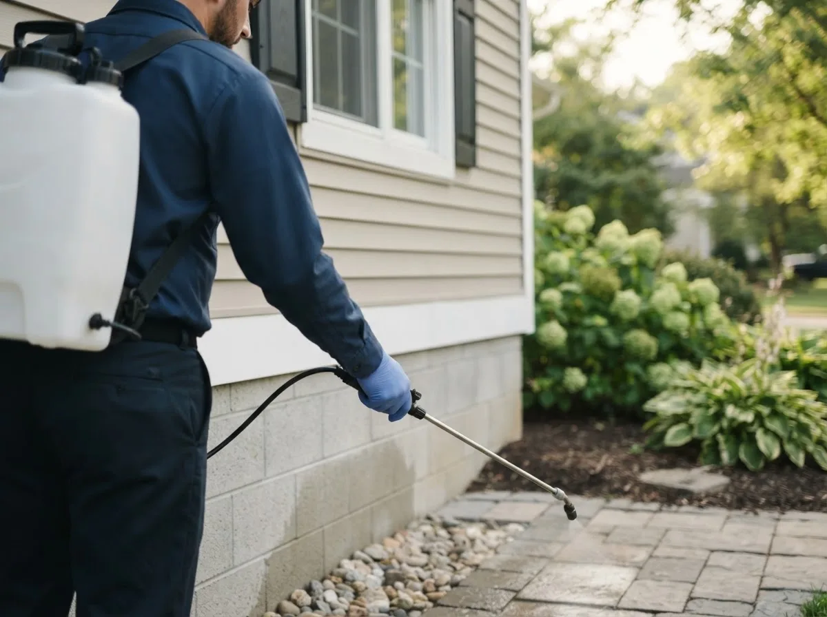 Pest control technician inspecting a home in Rockland, MI